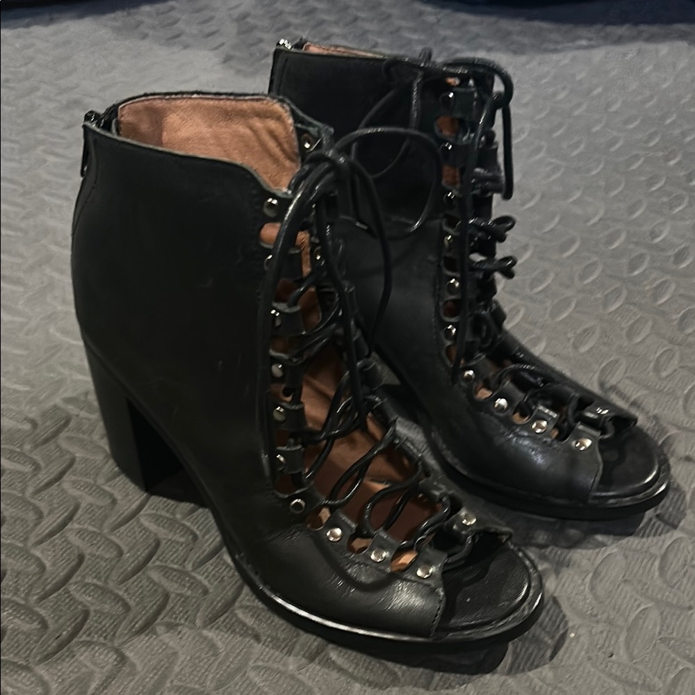 NEW Jeffrey Campbell Black Lace-Up Women's Heeled Boots